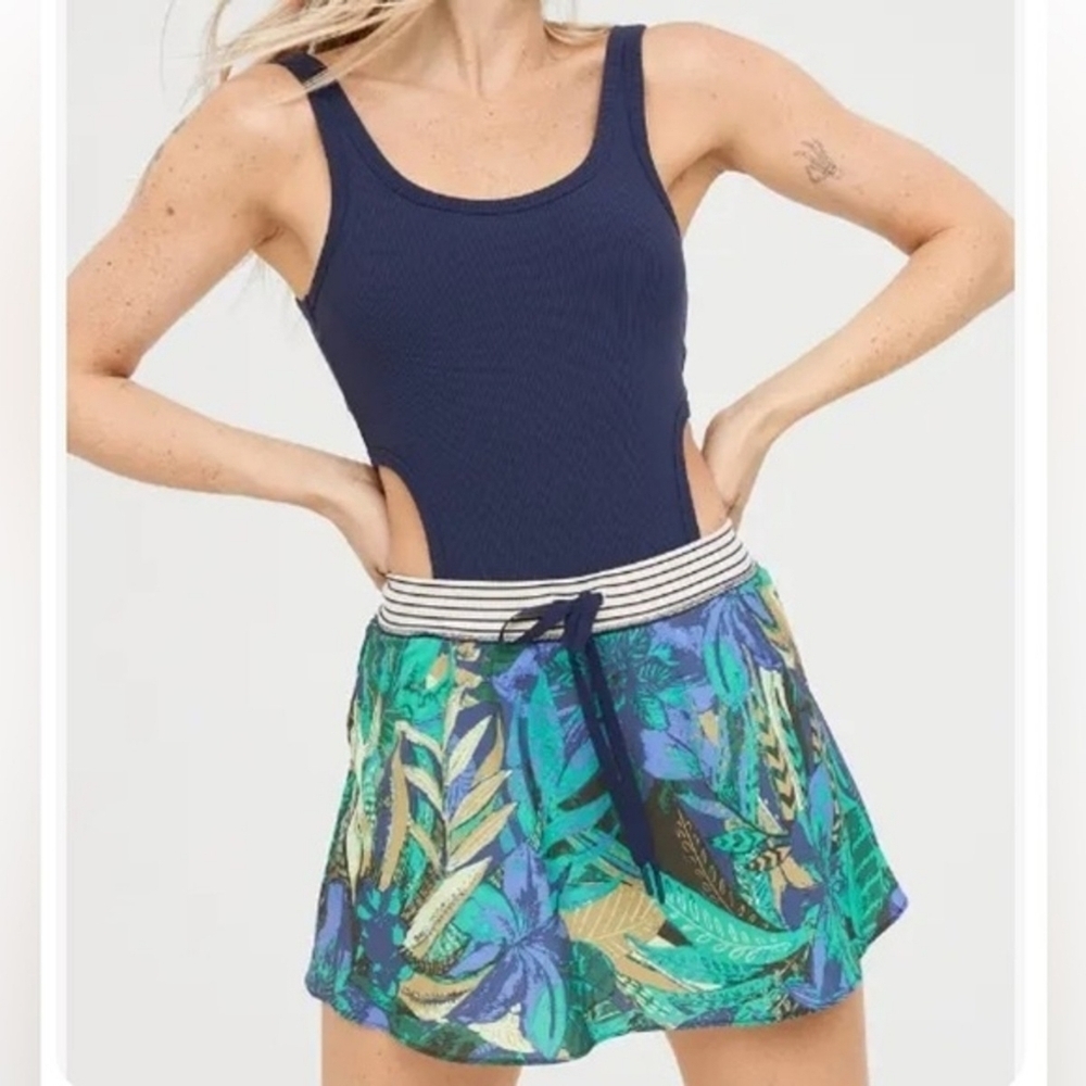 Aerie Midnight Blue-green Floral Romper Open Back...Size:S\P